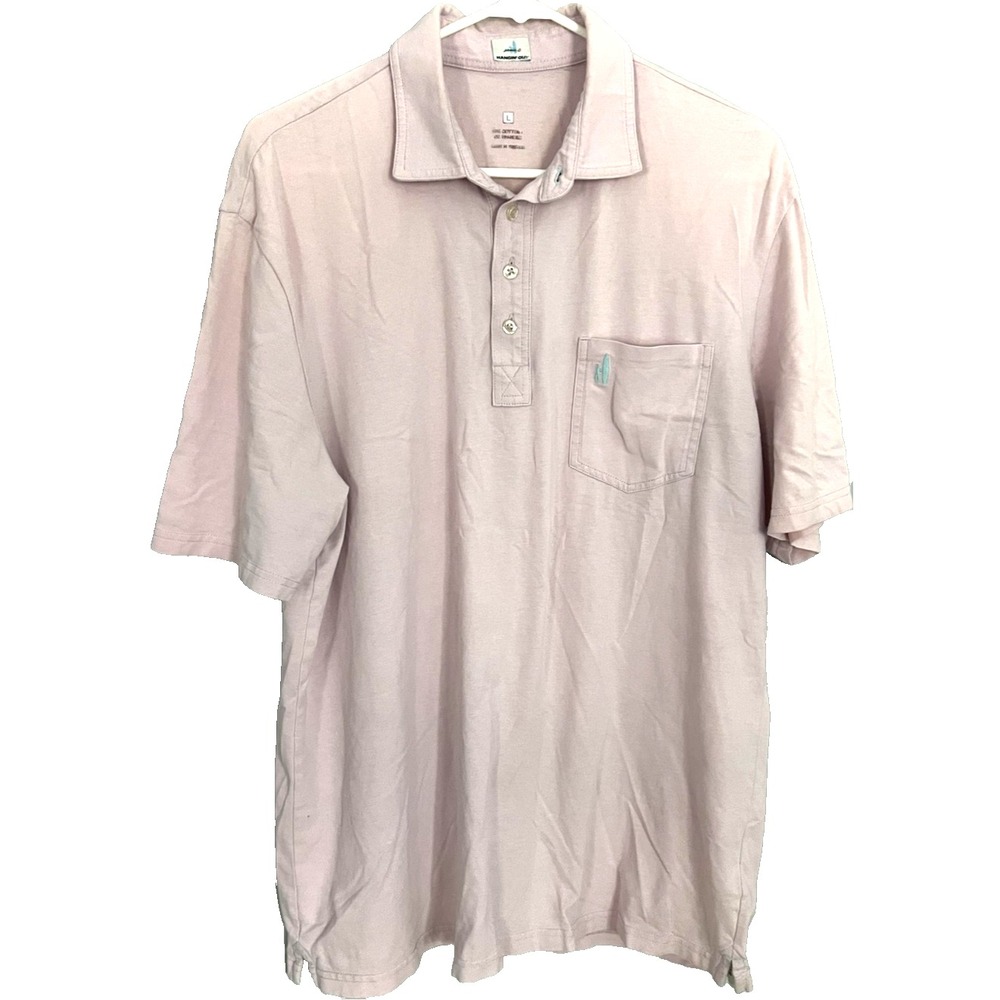 johnnie-O Polo Shirt Mens Large Pink Hangin' Out Pocket Stretch Monogram CRC
